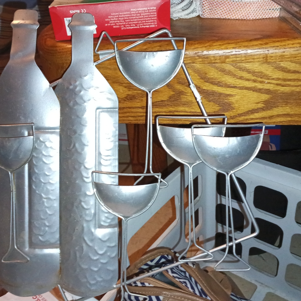 Unique Vintage Silver Wine and Glass Holder